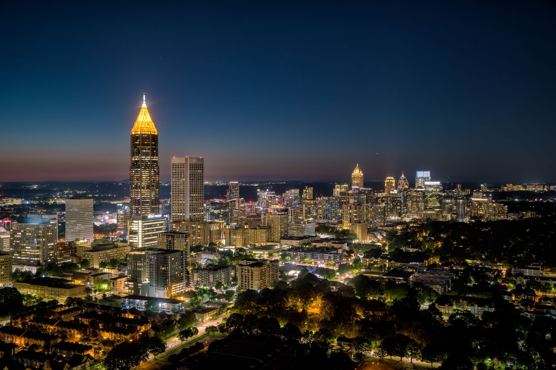 Aerial View of Midtown Atlanta at Dusk