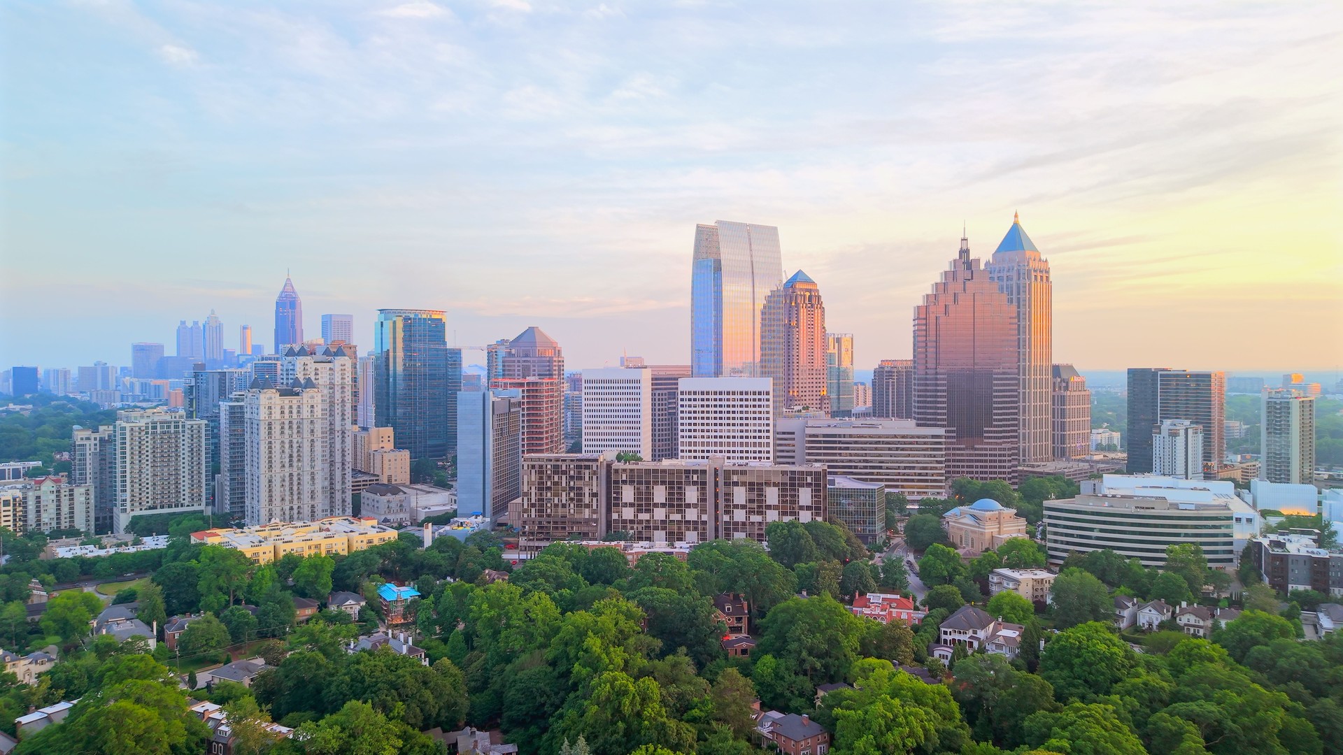 Atlanta Georgia - Sunset City Skyline - Telephoto - Wide Shot